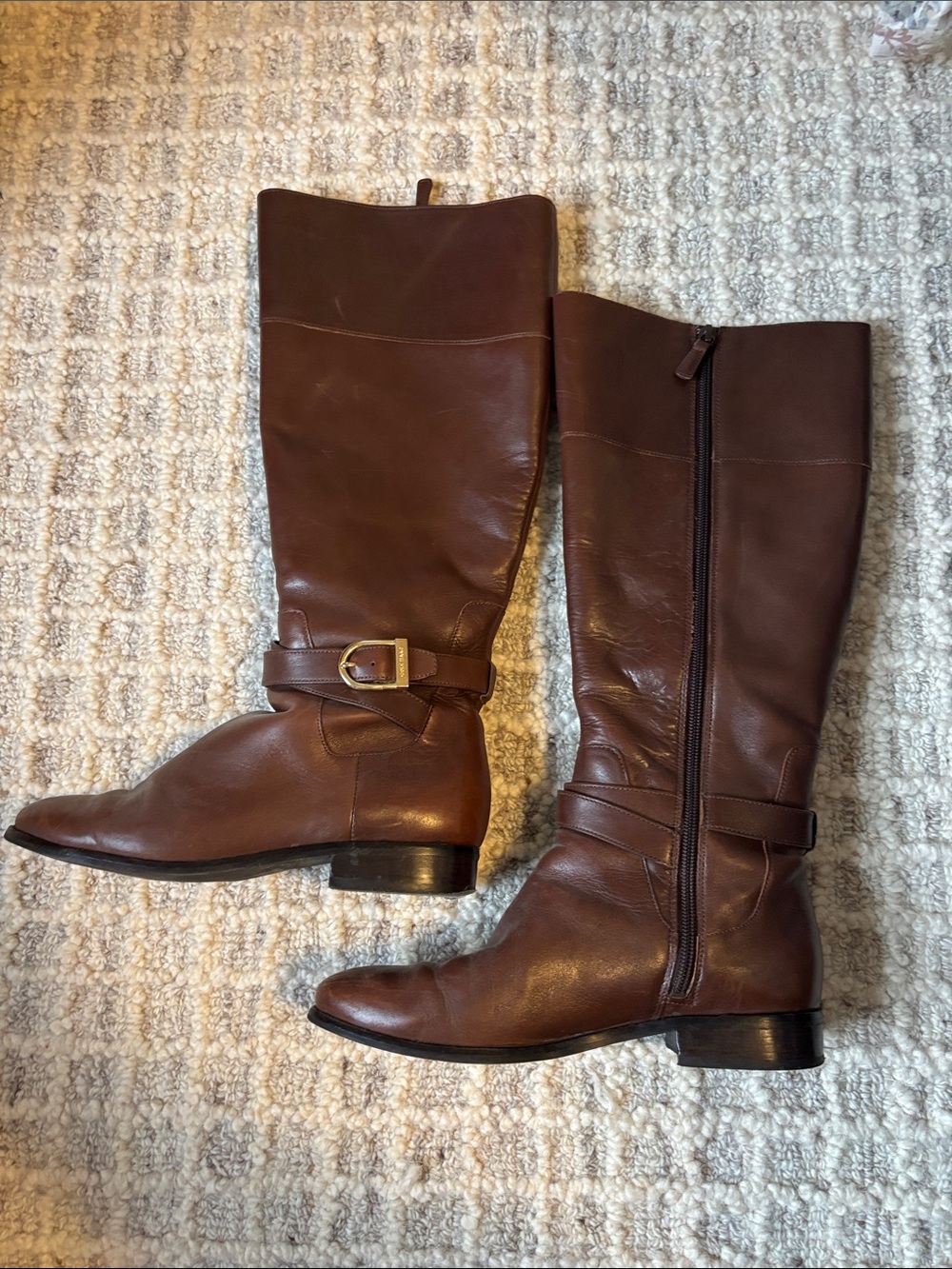 Cole Haan Brown Leather Over-the-Knee Riding Boots with Buckle